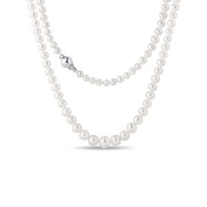 Kónický perlový náhrdelník se zapínáním v bílém zlatě KLENOTA