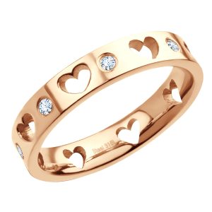 BRUNOshop.cz S3961 Prsten SRDCE s kamínky ROSE GOLD Velikost: 8 (EU: 56