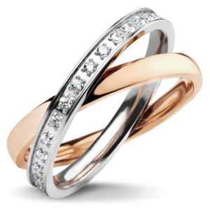 BRUNOshop.cz S4063 Pohyblivý prsten TWIST s kamínky ROSE GOLD Velikost: 9 (EU: 59 - 61)